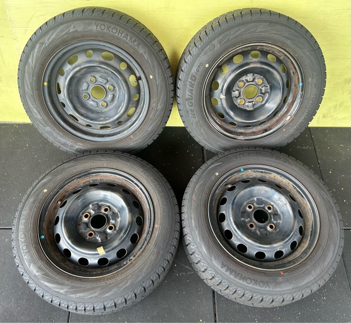 175/65R14 2021年スタッドレス ヨコハマiceGUARD IG70 4本セット マツダ 純正 4穴PCD100 ET+45 14×6Jハブ54mmデミオ ベリーサ ファミリア_画像2