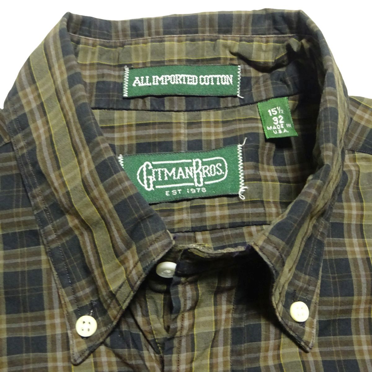 ★USA製♪ギットマンブラザーズ★ボタンダウンシャツ15・1/2 32チェックシャツ長袖シャツメンズアメリカ製GITMAN BROTHERS_画像4
