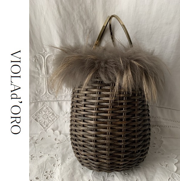 VIOLAd'ORO　ヴィオラドーロ　ファー＆バスケット バッグ　タヌキ毛皮　かご　天然素材　籠 ハンドバッグ　 婦人鞄 レディース_画像1