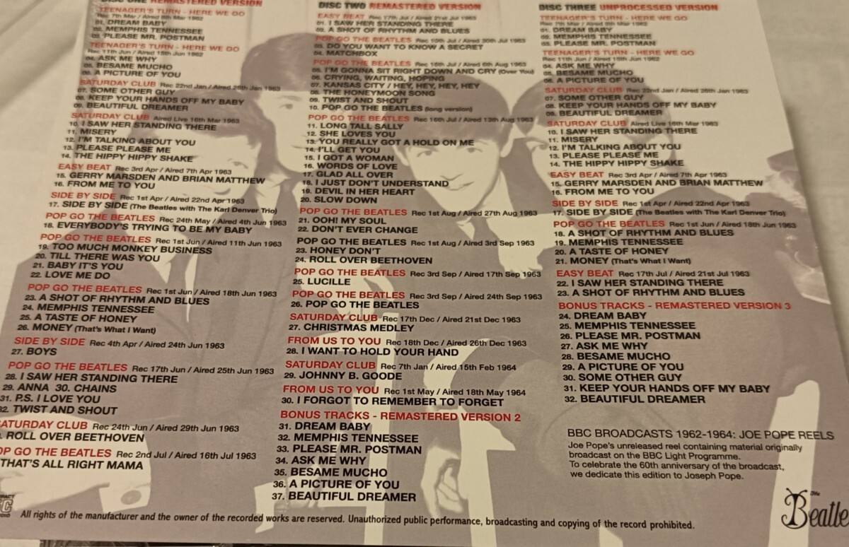 ビートルズ 1962-64年 3CD BBC Broadcasts Joe Pope Reels The Beatles