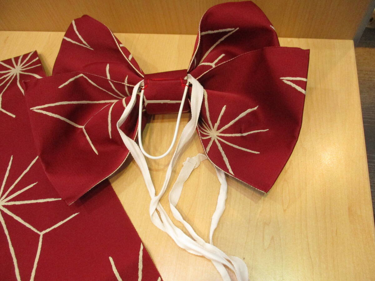 浴衣 帯セット　ゆかた　ゆかた帯　作り帯　ワンタッチ帯　ベージュ系　チューリップ柄　レッド系　おまとめ2点　USED品　箱無し_画像9
