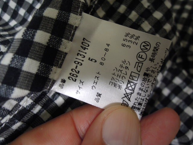 Jack Bunny●ジャックバニー●ギンガムチェック柄●ストレッチ素材●快適パンツ●黒×白●サイズ⑤●未使用●262-9131407_画像9
