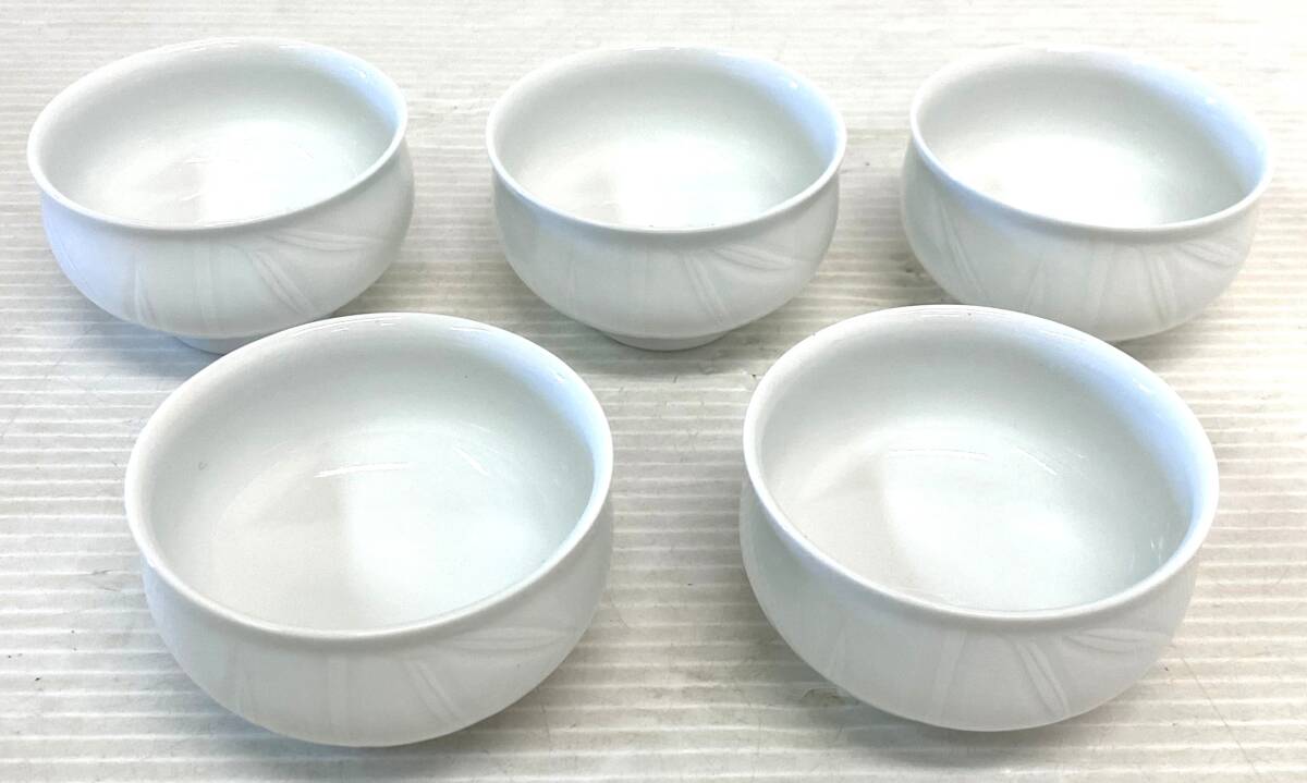 佐賀県重要無形文化財指定 中村清六 高麗庵 「白磁煎茶碗」 五客 共箱 セ1 未使用 佐賀県重要無形文化財 中村清六作 白磁 前茶碗 5点