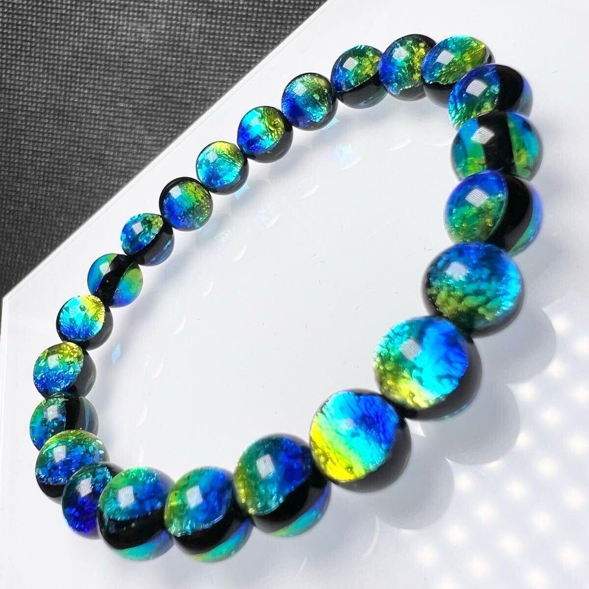 ケラママリン 8mm ブレスレット 蓄光 ホタルガラス _画像1