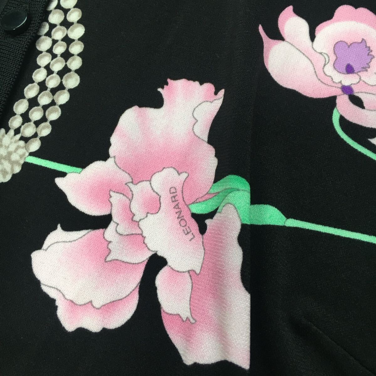 美品✨レオナール カンカン アンサンブル カーディガン 半袖カットソー 花柄LL 近年美品 LEONARD レオナール カンカン アンサンブル