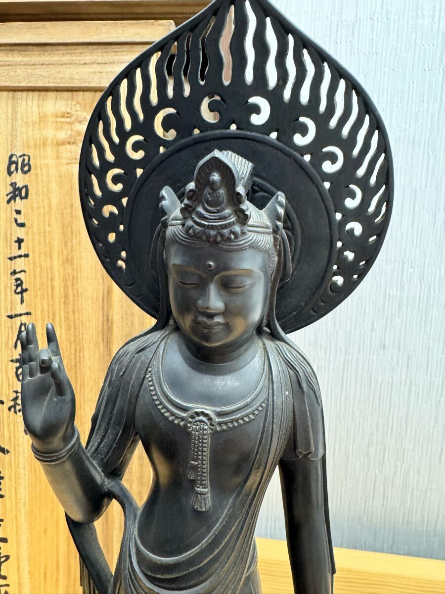 山本雅彦　作 ブロンズ 聖観世音菩薩像 仏教美術　山本雅彦勤作　観音菩薩像　像