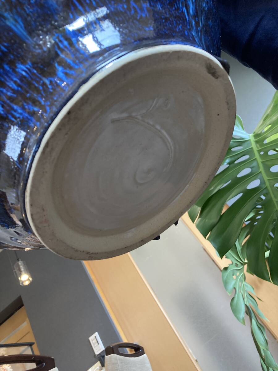 特大急須 刻印 なまこ釉薬 天然ツル網 花器 花入 和風飾り AK78