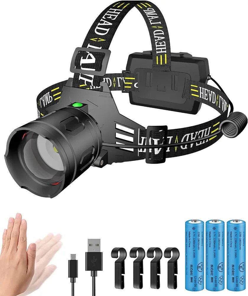 LED ヘッドライト CREE XHP190 1100000ルーメン USB Type-C 充電式 人感センサー機(jī)能 ヘッドランプ 5點(diǎn)燈モード ヘルメット ライト 