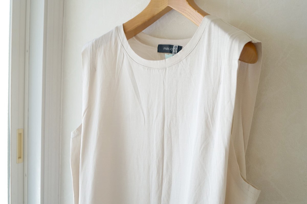 ★送料無料! PARIGOT/パリゴ * サイドスリット ノースリー ワンピース　/アイボリー 薄手コットン*　古着のgplus広島2508t1_画像6