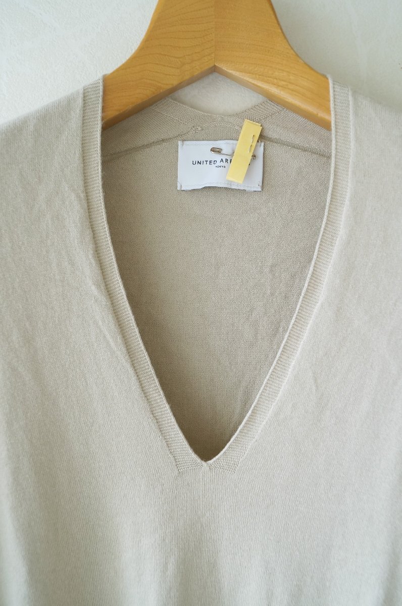 ★送料無料!! ユナイテッドアローズ *カシミヤ混コットン バックボリューム Vネックニット ベージュ*古着のgplus広島 2508t3_画像6