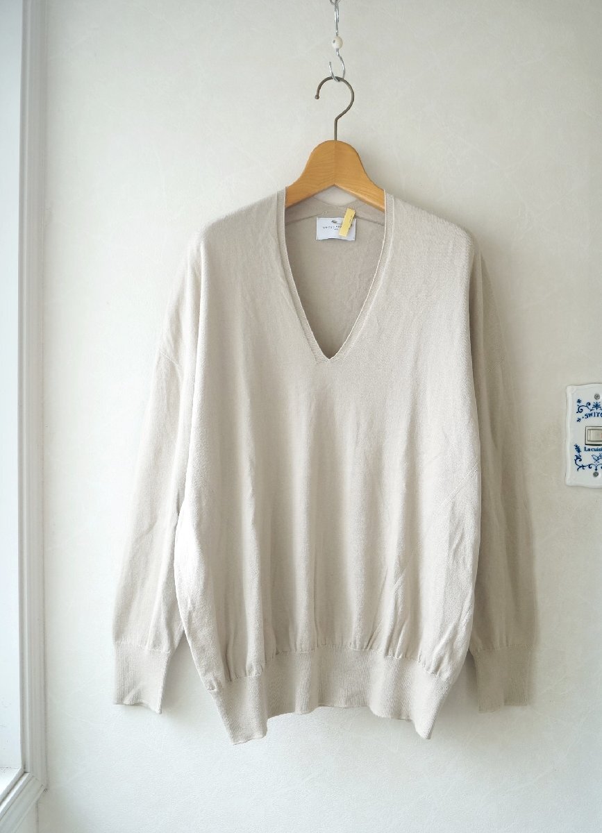 ★送料無料!! ユナイテッドアローズ *カシミヤ混コットン バックボリューム Vネックニット ベージュ*古着のgplus広島 2508t3_画像1