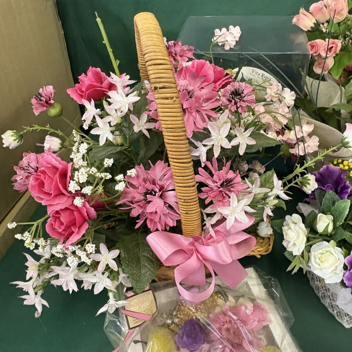 〇中古《フラワー インテリア まとめて》 造花 洋風 花 インテリア 籠 263-13_画像2