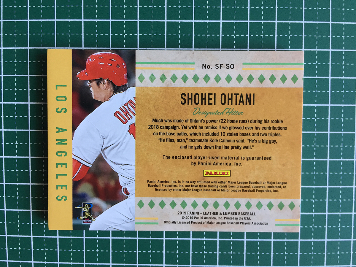 *PANINI MLB 2019 LEATHER & LUMBER #SF-SO большой . sho flat |SHOHEI OHTANI[LOS ANGELES ANGELS] память labi задний карта [SWEET FEET]199 листов ограничение *