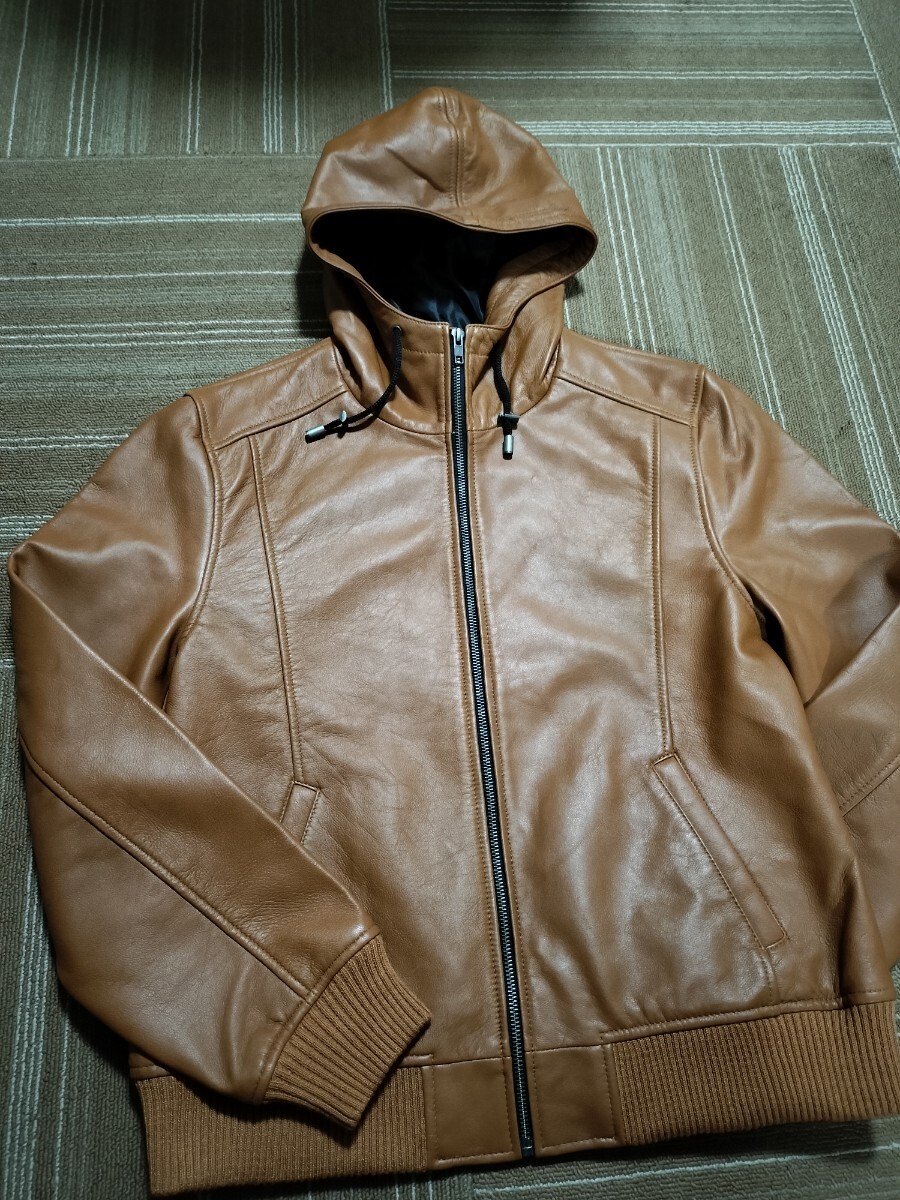 サイズ：XL 新品同様　Liugoo Leathers （リューグーレザーズ）レザーフーデッドジャケット　 パーカー 羊革 ジップアップ　本革_画像1