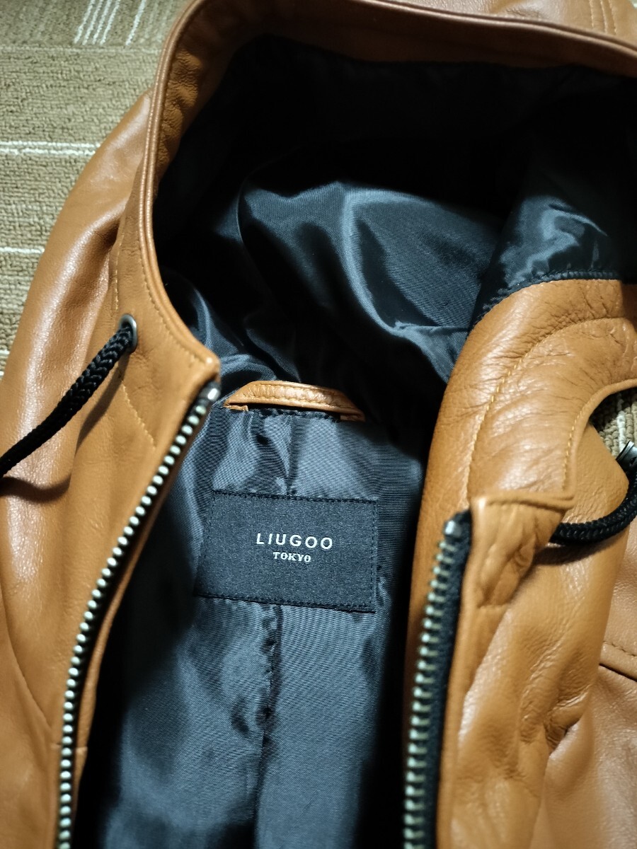 サイズ：XL 新品同様　Liugoo Leathers （リューグーレザーズ）レザーフーデッドジャケット　 パーカー 羊革 ジップアップ　本革_画像5