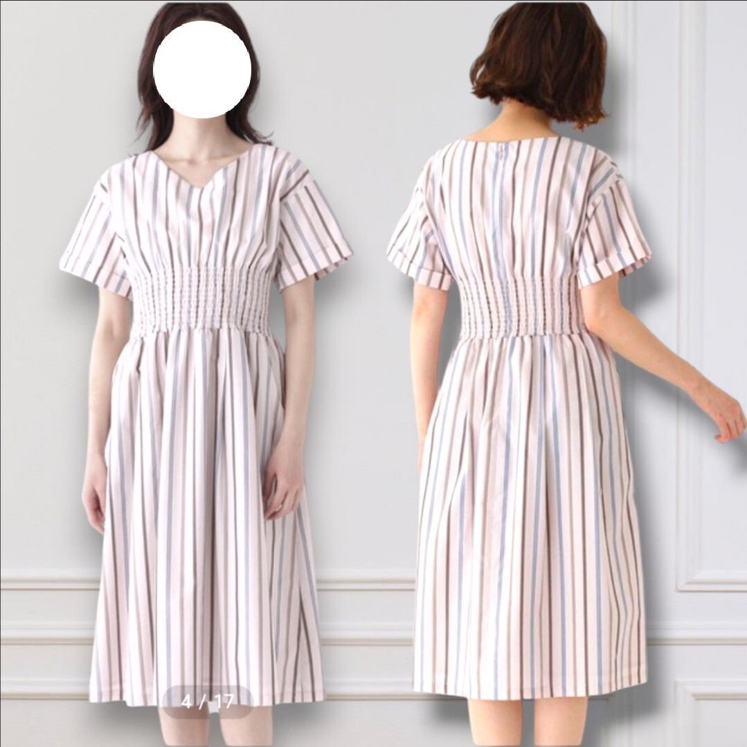  AG by aquagirl エージーバイアクアガール ストライプ ウエストシャーリング ワンピース 半袖ワンピース 大人可愛い_画像2