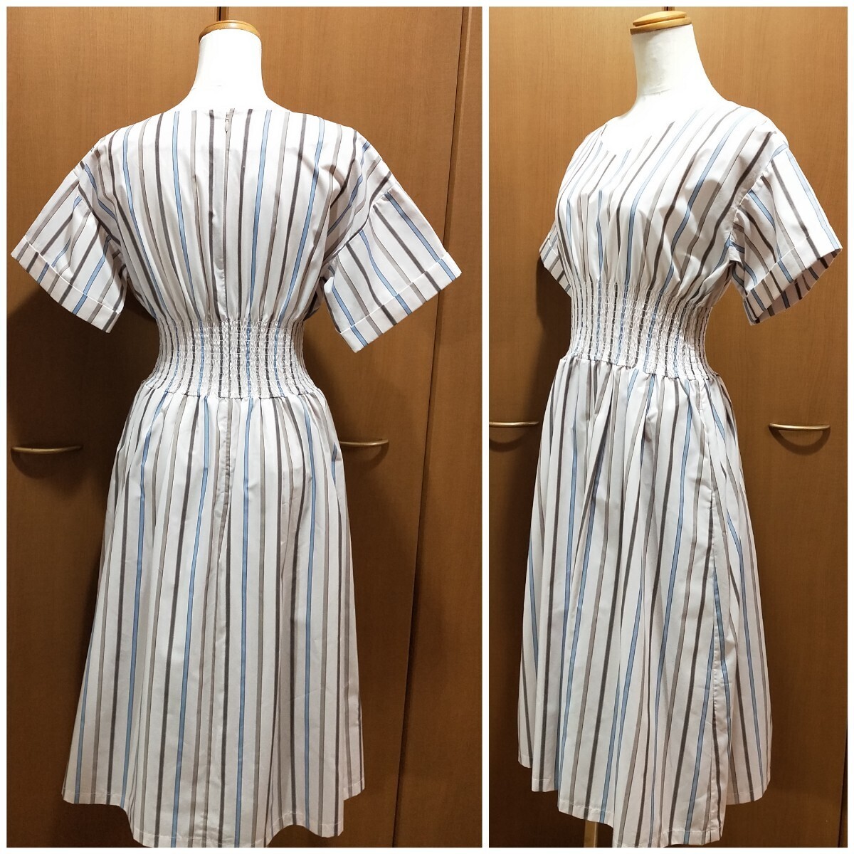  AG by aquagirl エージーバイアクアガール ストライプ ウエストシャーリング ワンピース 半袖ワンピース 大人可愛い_画像7