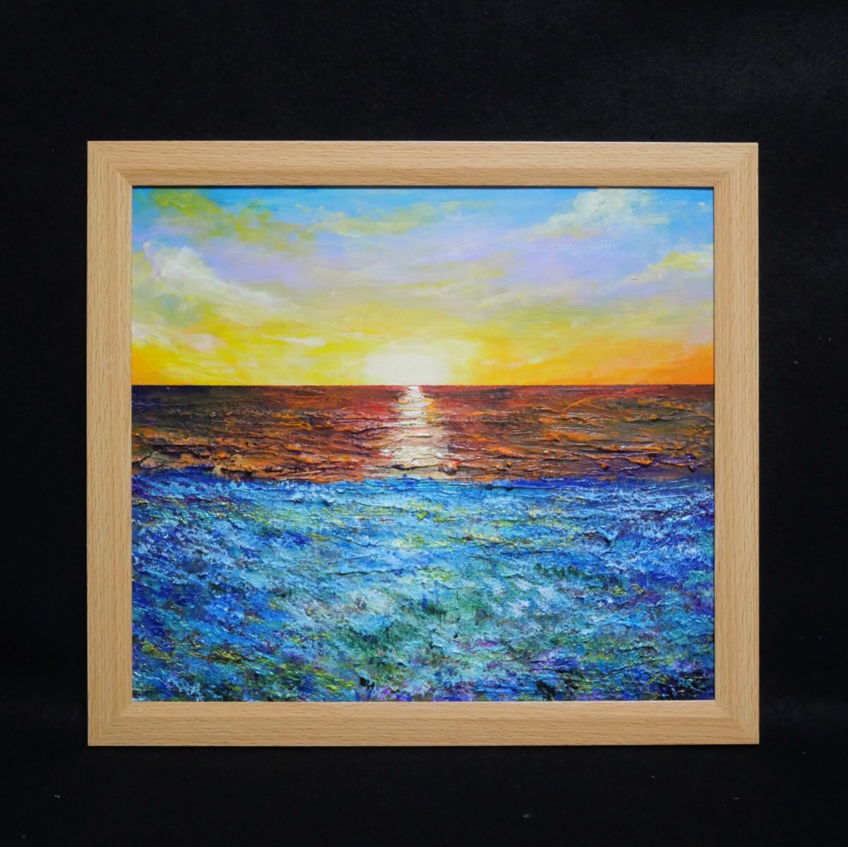 油絵 油彩 油彩画 絵画 絵【朝日に輝く海の青い花】 油絵 油彩 油彩画 絵画 絵【朝日に輝く海の青い花】