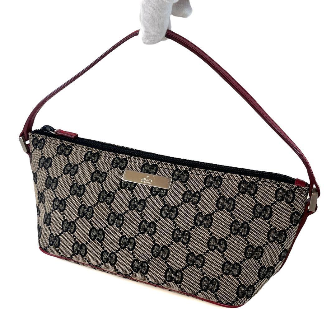 GUCCI アクセサリーポーチ GG柄 キャンバス×レザー 金具 グッチ GUCCI グッチ アクセサリーポーチ ハンドバッグ GG キャンバス