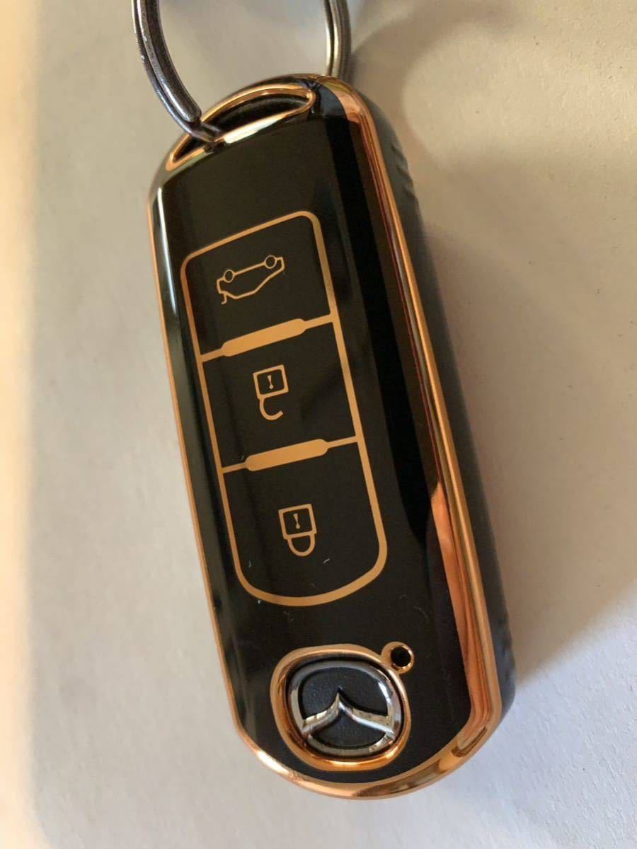 スマートキー キーレスカバーマツダ車用　3ボタン　黒/金　NC NDロードスターなどなどジャストフィット　ゴージャスな雰囲気！送料無(wú)料