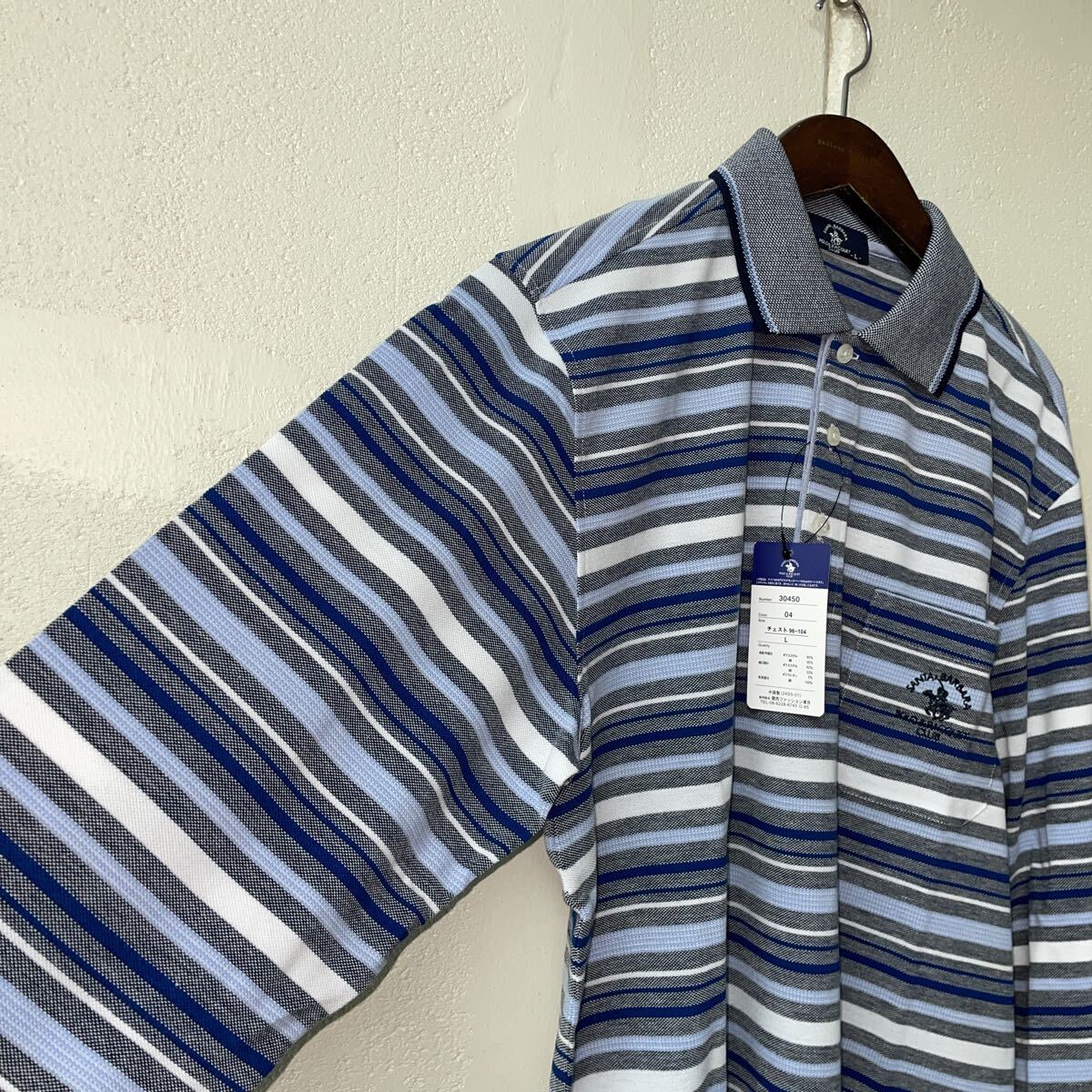 Lサイズメンズサンタバーバラポロアンドラケットクラブ長袖ポロシャツ青_画像6