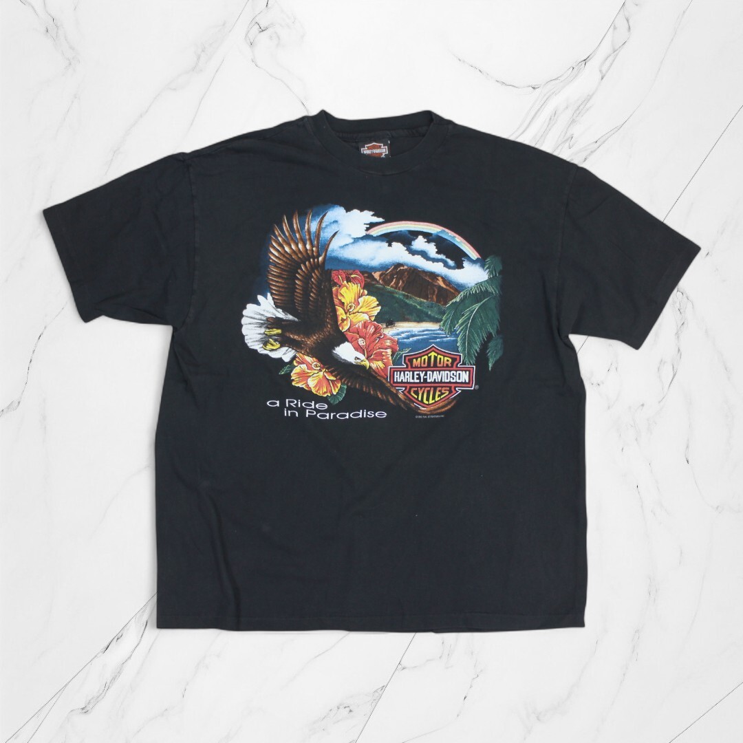 古着 90s USA製 Harley Davidson T-Shirts Washed Black ハーレーダビッドソン Tシャツ シングルステッチ 半袖 【Vintage】