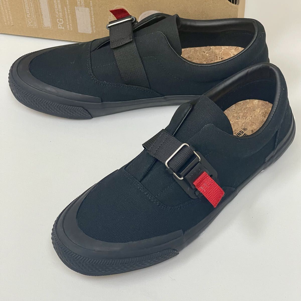 【未使用】 pg CONTRAST-B ブラック BLACK 26,5cm ローカットスニーカー playground ピージー キャンパス地 マグネットベルト_画像1