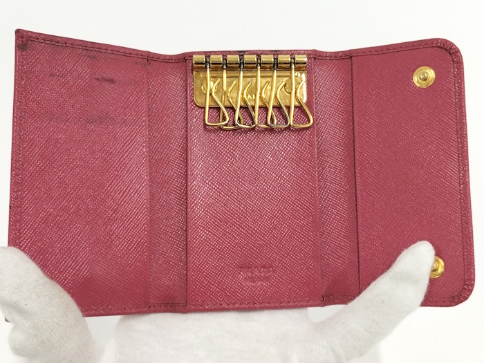 PRADA 6 полосный чехол для ключей safia-no кожа розовый 1M0222