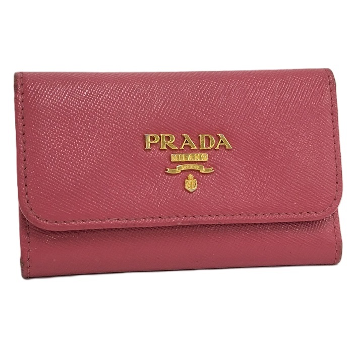PRADA 6 полосный чехол для ключей safia-no кожа розовый 1M0222