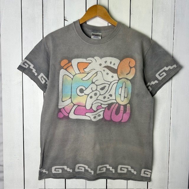 USA 00s 90s Tee アメリカ ヴィンテージ 半袖 Tシャツ キッチュ T 158 USA古着 90s～00s ろうけつ染 Tシャツ M フェード グレー