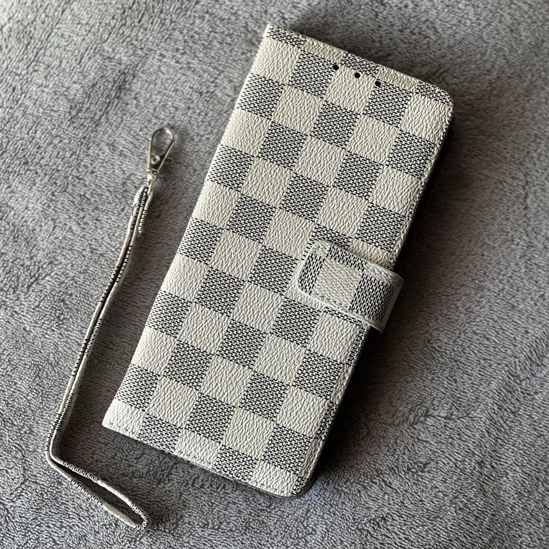 新入荷　SamSung Galaxy S25ケース 手帳型カード　収納カバー 茶ブラウン　お洒落　市松模様　格子柄　定期入れ　チェック柄　高級レザー_画像4