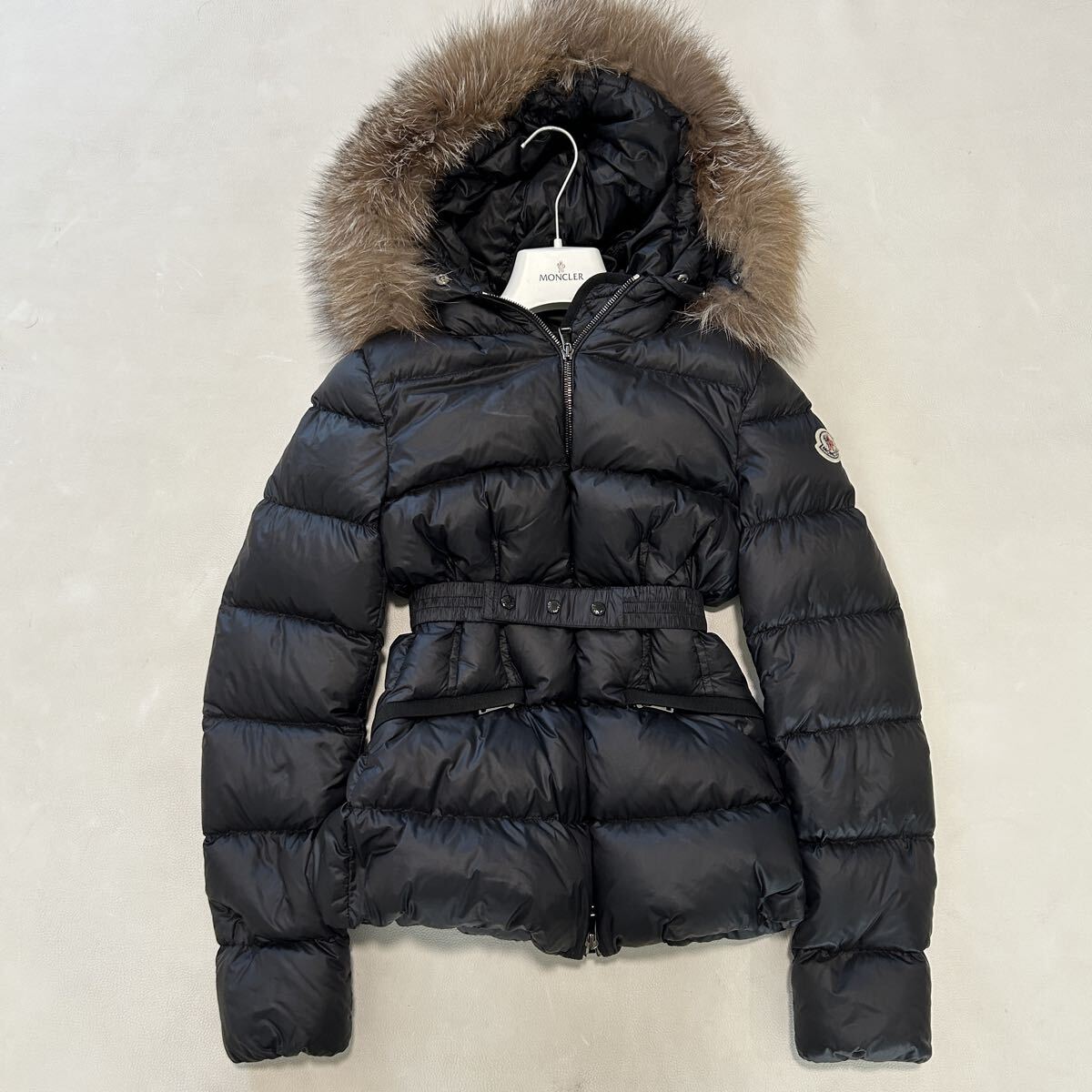 MONCLER モンクレール BOED ボエ リアルファー ダウンジャケット ベルト付き サイズ00_画像1