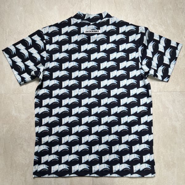【新品・正規品】Jack Bunny!! ジャックバニーメンズ 半袖ハイネックシャツ (総柄・吸水速乾・接触冷感) NV≪サイズ6≫_画像1
