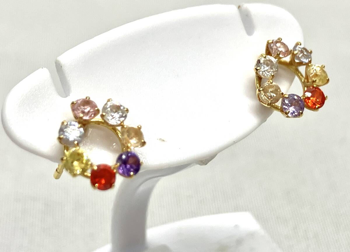 K18 ピアス 0.6g H0.8×W0.7cm スタッドピアス 石付 カラフル ラウンドモチーフ_画像3