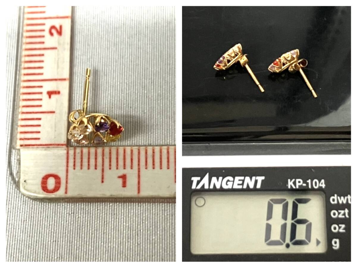 K18 ピアス 0.6g H0.8×W0.7cm スタッドピアス 石付 カラフル ラウンドモチーフ_画像6