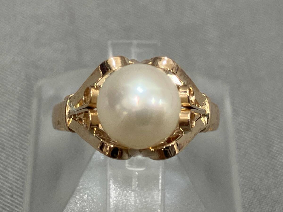 【ソーティング付き】K18/真珠 #9.5 2.3g パール付きリング 指輪_画像1