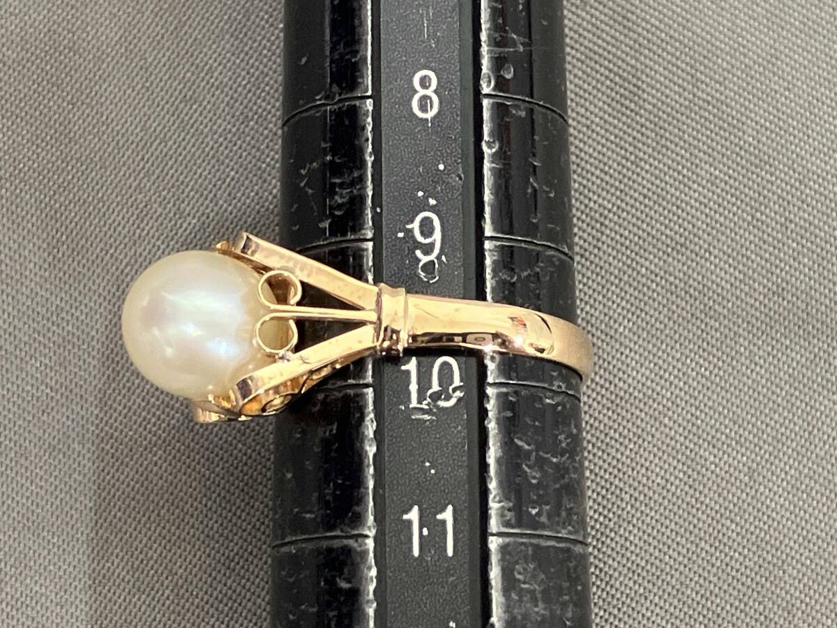 【ソーティング付き】K18/真珠 #9.5 2.3g パール付きリング 指輪_画像6