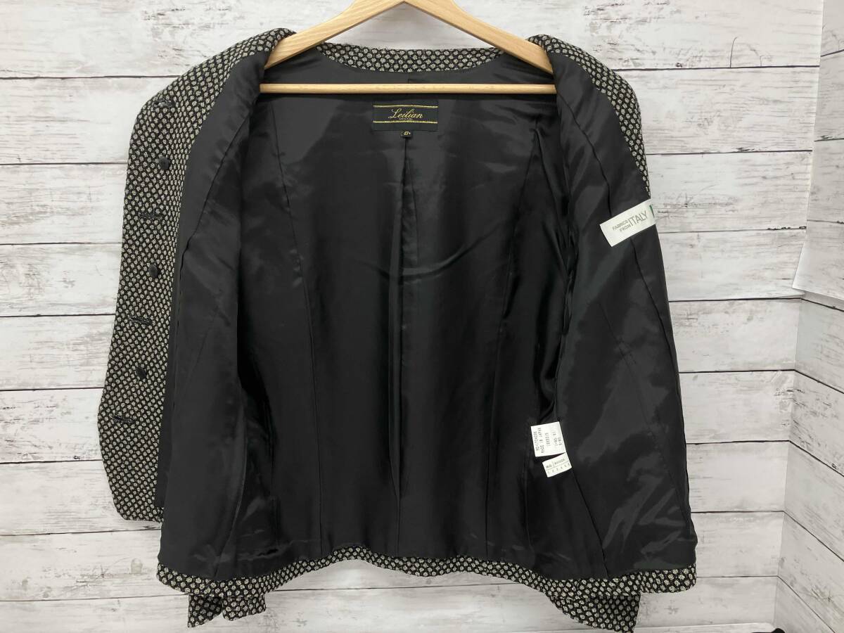 Leilian/セットアップ/ノーカラージャケット/ドット柄/ブラック/サイズ13_画像4