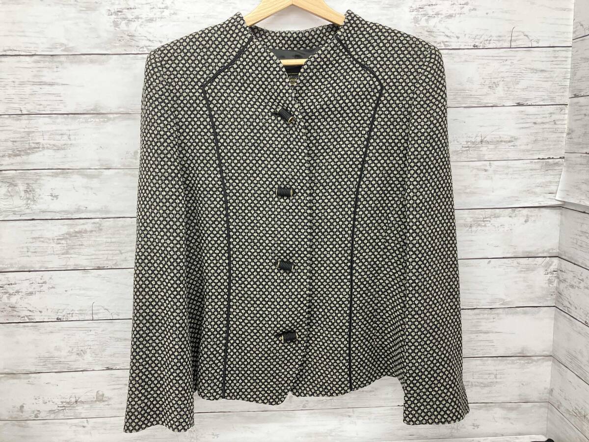 Leilian/セットアップ/ノーカラージャケット/ドット柄/ブラック/サイズ13_画像2