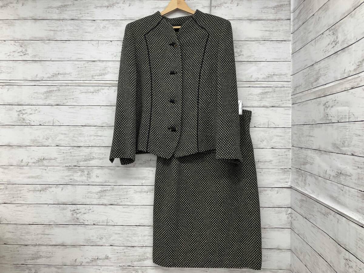 Leilian/セットアップ/ノーカラージャケット/ドット柄/ブラック/サイズ13_画像1