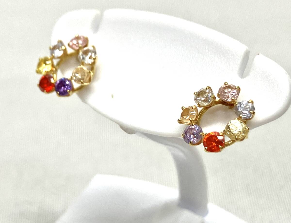 K18 ピアス 0.6g H0.8×W0.7cm スタッドピアス 石付 カラフル ラウンドモチーフ_画像2