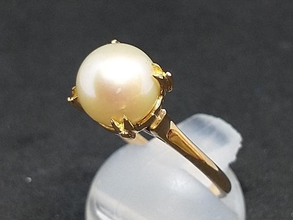 鑑別書付き 仕上済み K18 真珠 リング パール8mm珠 3.5g #17.5 18金 イエローゴールド 指輪 店舗受取可_画像1