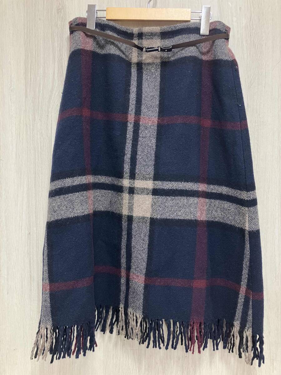 INTREND MaxMara/イントレンド マックスマーラ/スカート/ウールチェックフリンジスカート/ネイビー/サイズ44/910605836-44-01_画像1