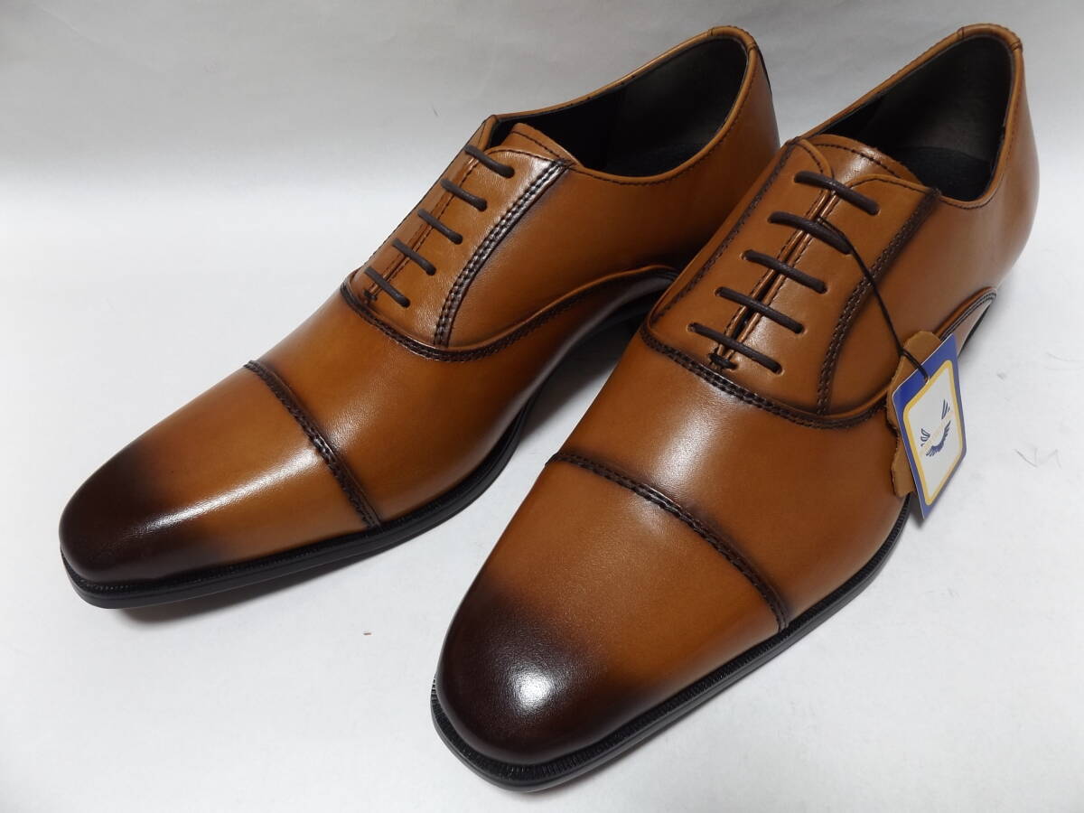 靴25.5cm ライトブラウン PR4047lbr-255 ペリーコレクション PERRY COLLECTION 現品処分18,700円 幅広3E 内羽式 ストレートチップ_画像1