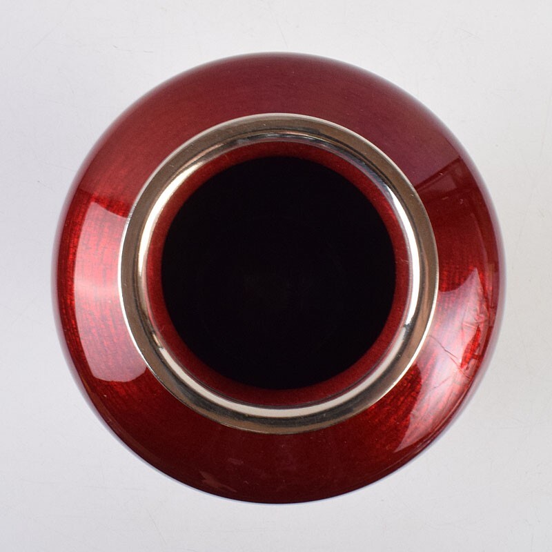 七宝焼 太田七宝店 旭光釉 四君子文 花瓶 唐木台付 共箱 VWDA