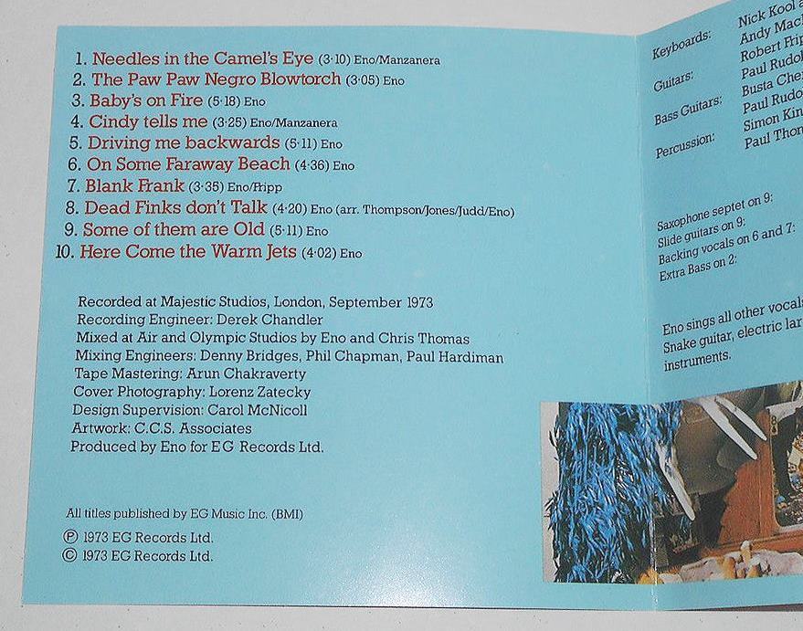 1987年 US盤『Here Come The Warm Jets ＊Brian Eno』1974年 イーノ, その妖艶な世界★ロバート・フリップ,ジョン・ウェットン他_画像5