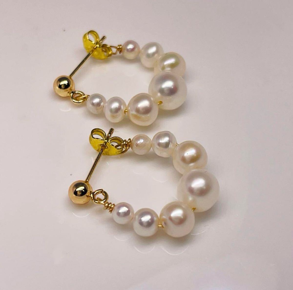 最新のデザイン！本真珠ピアス シルバー ベビーパール 3-6mm 天然パールピアス ハンドメイド 天然石 ゴールド系