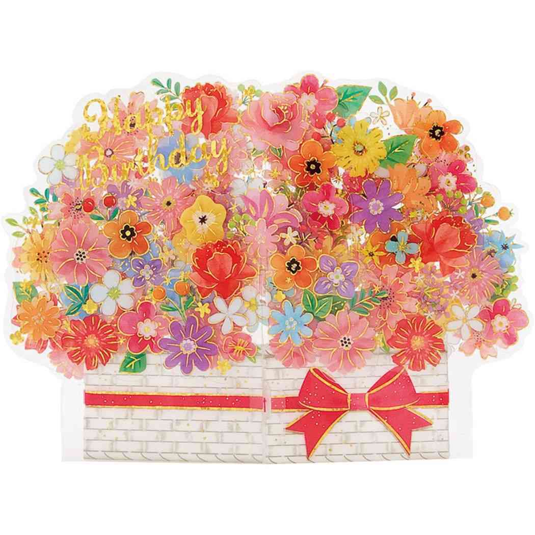 グリーティングカード バースデーカード 立体ダイカット 透明花かご_画像2