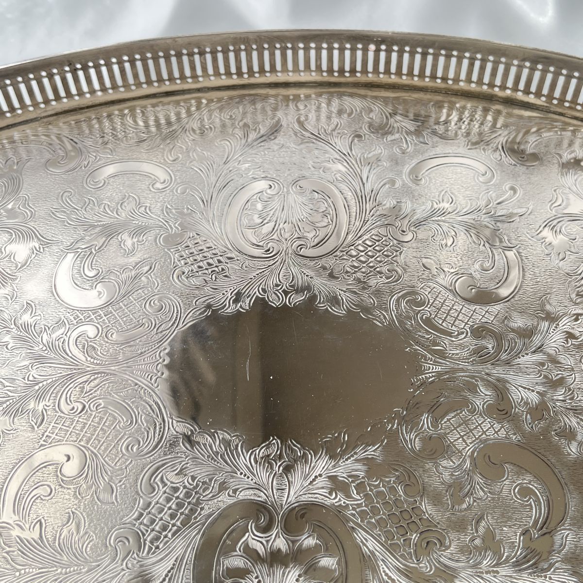 英国】 ギャラリートレー オーバル型 45cm 【シルバープレート