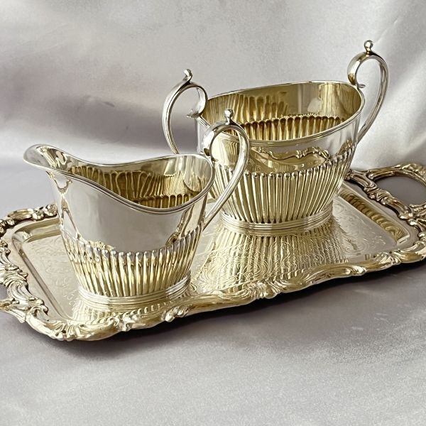 【Mappin & Webb】ミルクジャグ/シュガーボウルマッピンアンドウェッブ アンティーク・シルバープレートシュガーボウル Mappin & Webb